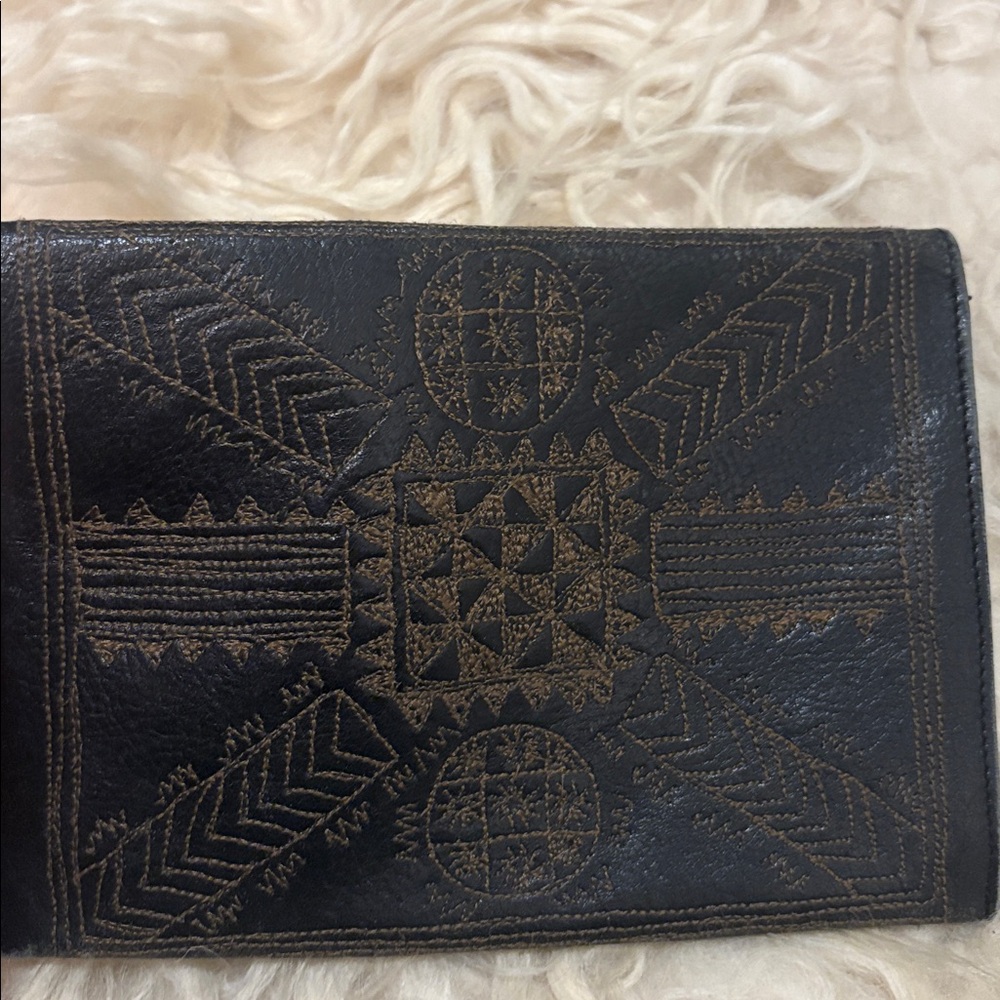 Vintage CHICOS Black And Beige Embroidered Double Sided wallet / purse Rare